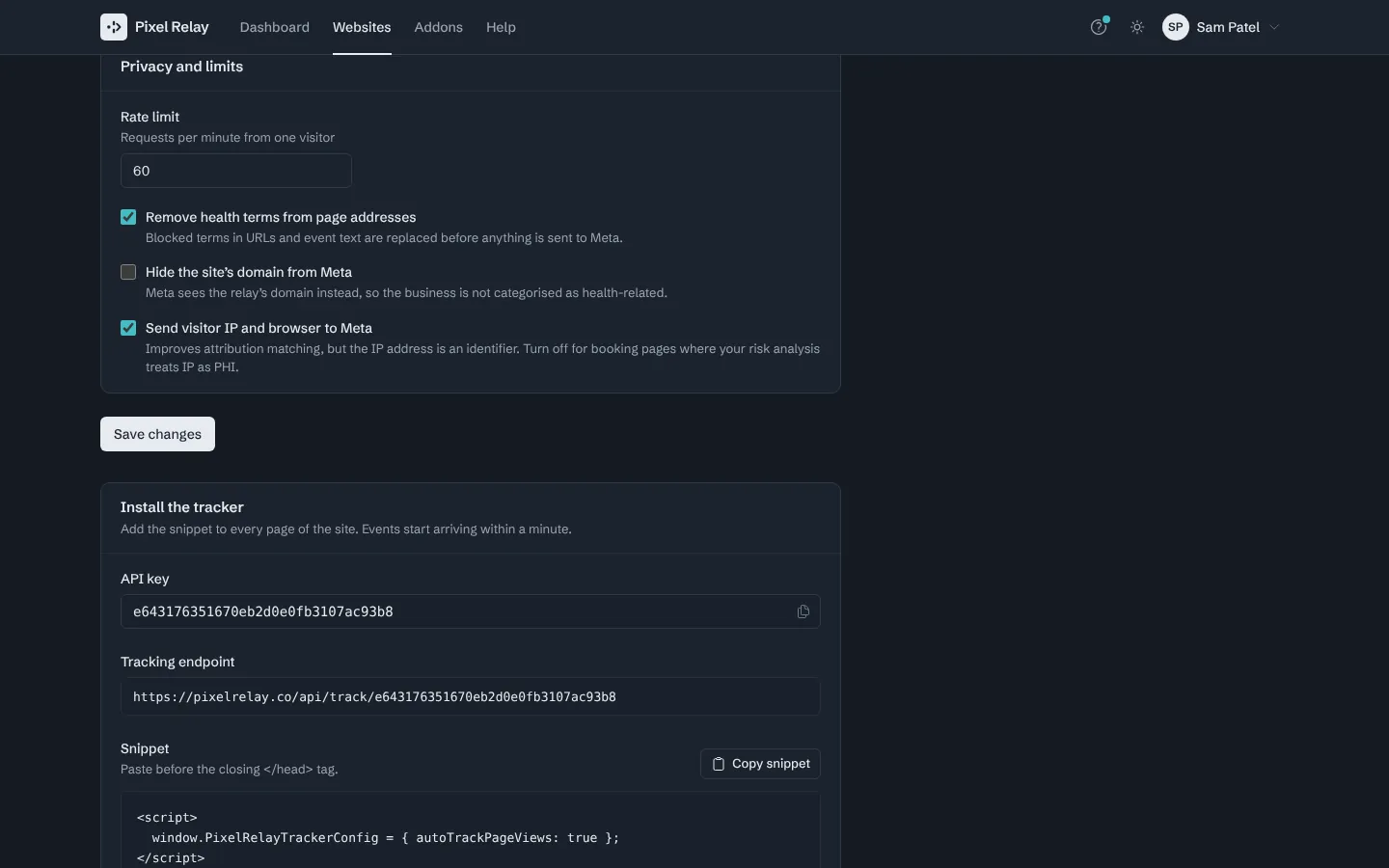 Step 4: Click Save changes. Events from the new domain are accepted straight away.