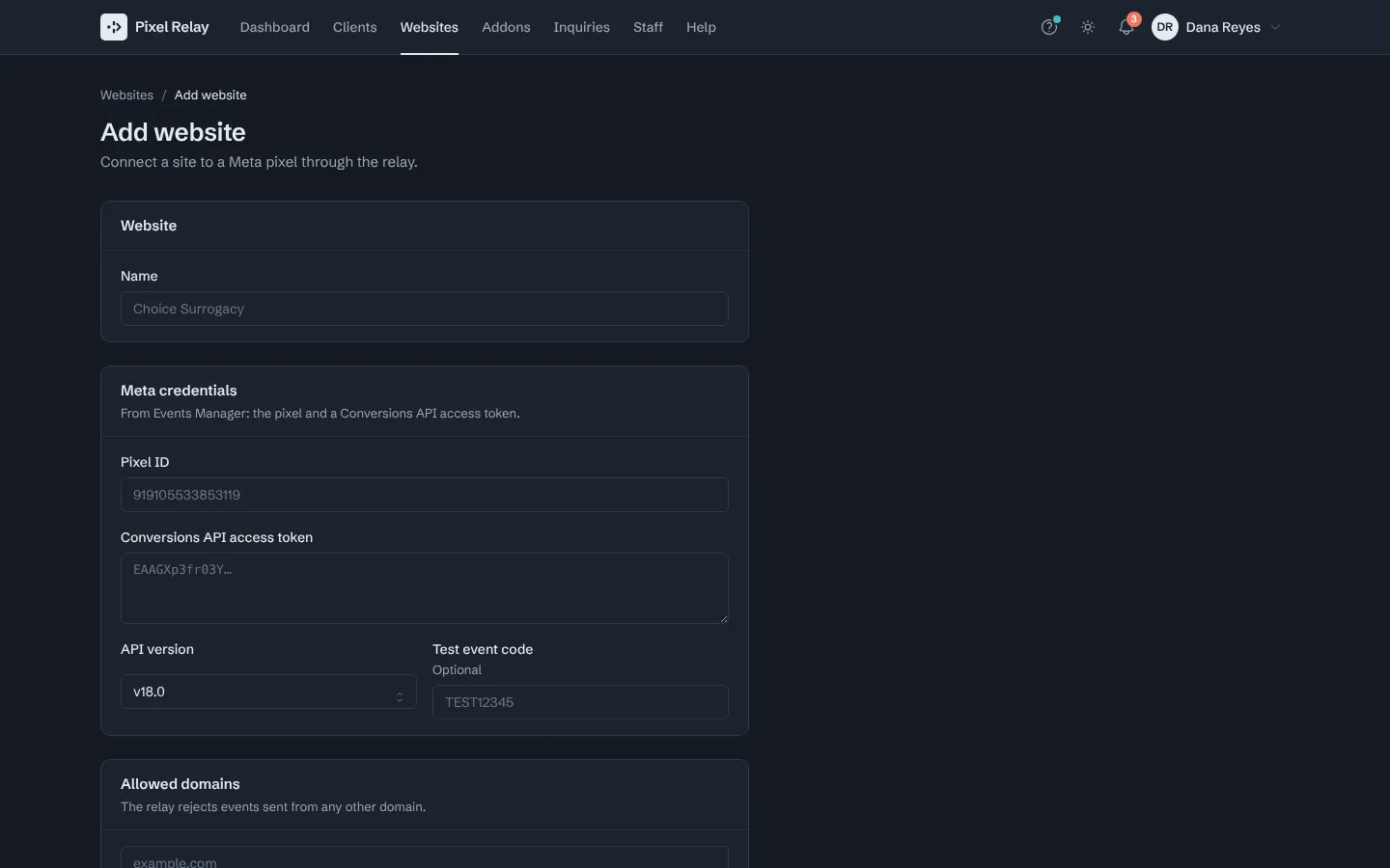 Step 2: Give the site a name you will recognise. Only you and your team see it.