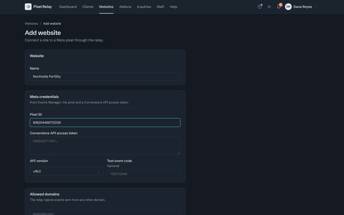 Step 4: Paste the Conversions API access token you generated for that pixel.